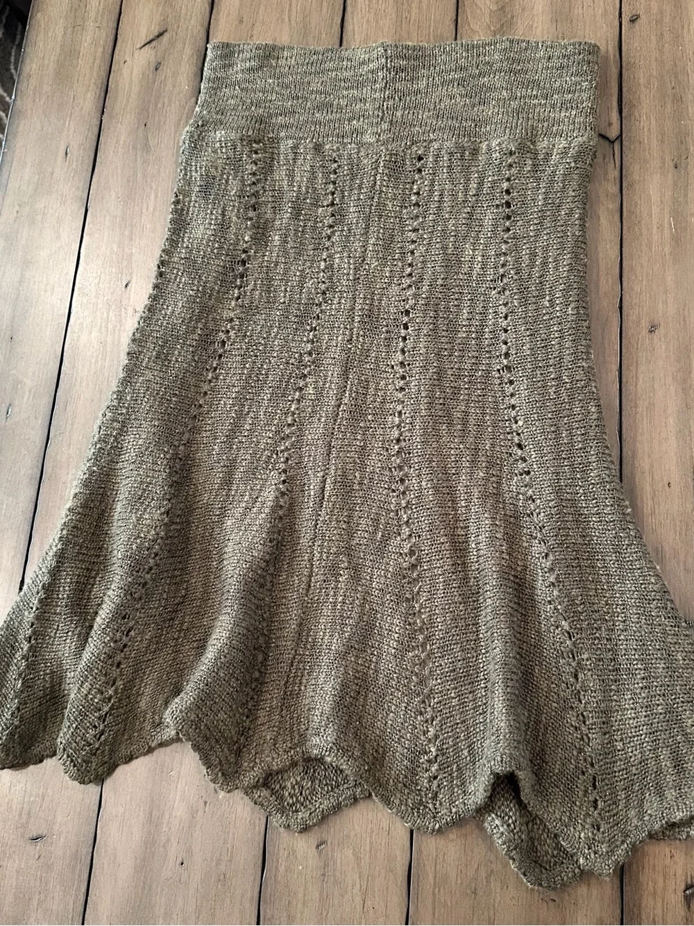 Free People Knit Flared Midi Sweater Skirt in Olive Green #J51